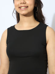 Grils Black Rib Sleeveless Side Ruching Top