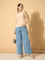 Grils Peach Rib Sleeveless Side Ruching Top