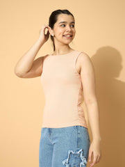 Grils Peach Rib Sleeveless Side Ruching Top