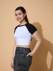 Grils White & Black ColorBlock Crop Top