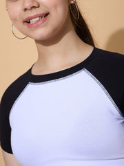 Grils White & Black ColorBlock Crop Top