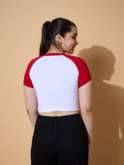 Grils White & Red ColorBlock Crop Top
