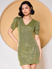 Zummer Olive Sequins Short Bodycon Dress