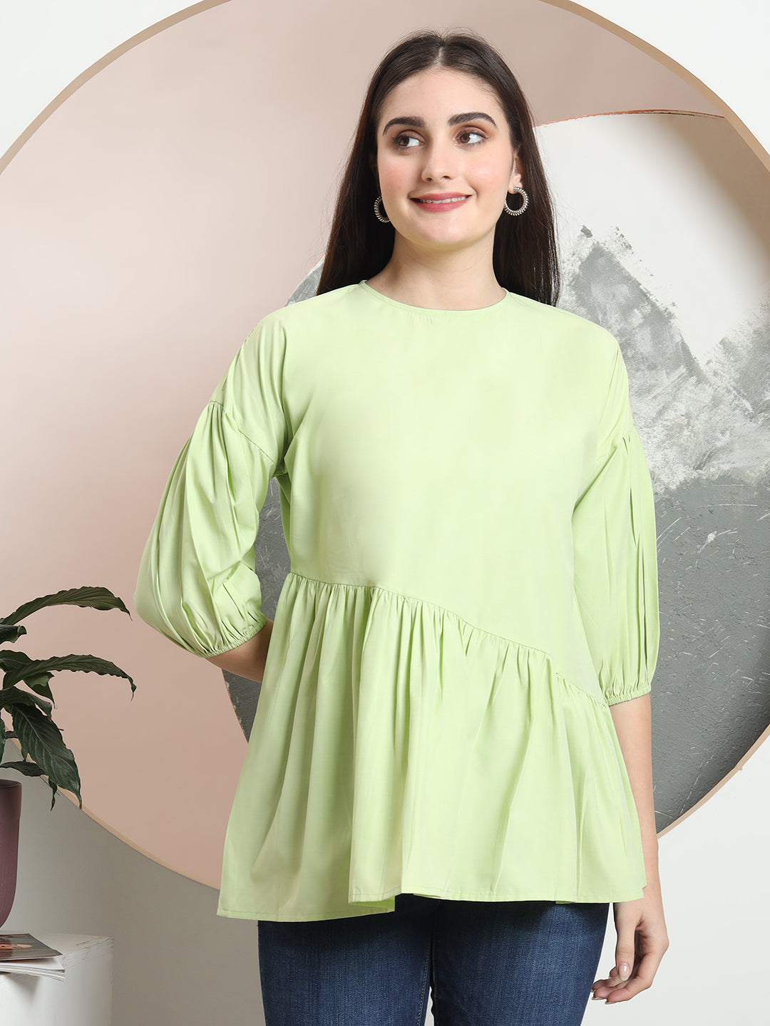 casual puff sleeves solid women top 1