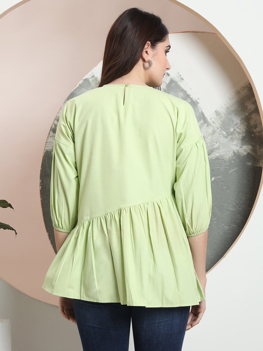 casual puff sleeves solid women top 1