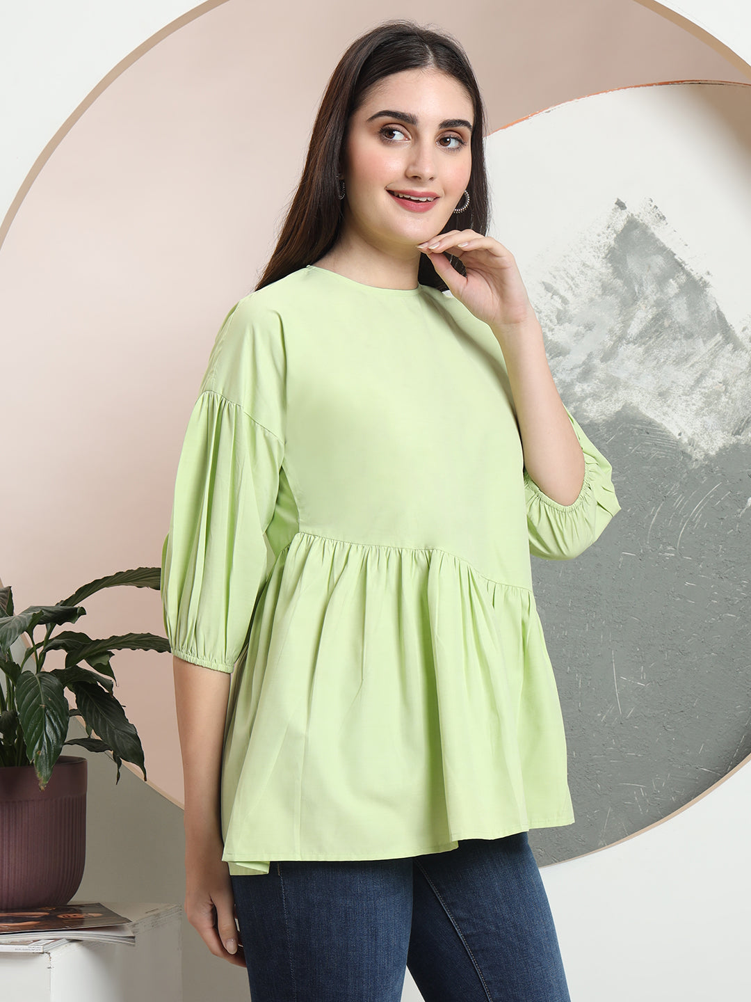 casual puff sleeves solid women top 1