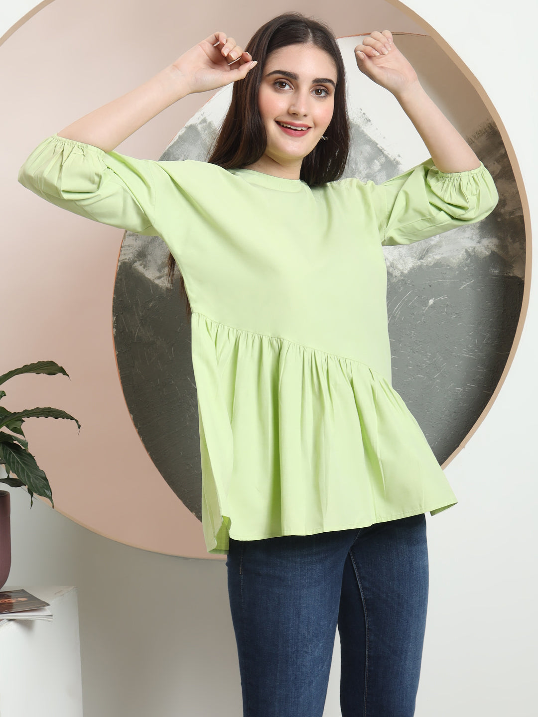 casual puff sleeves solid women top 1