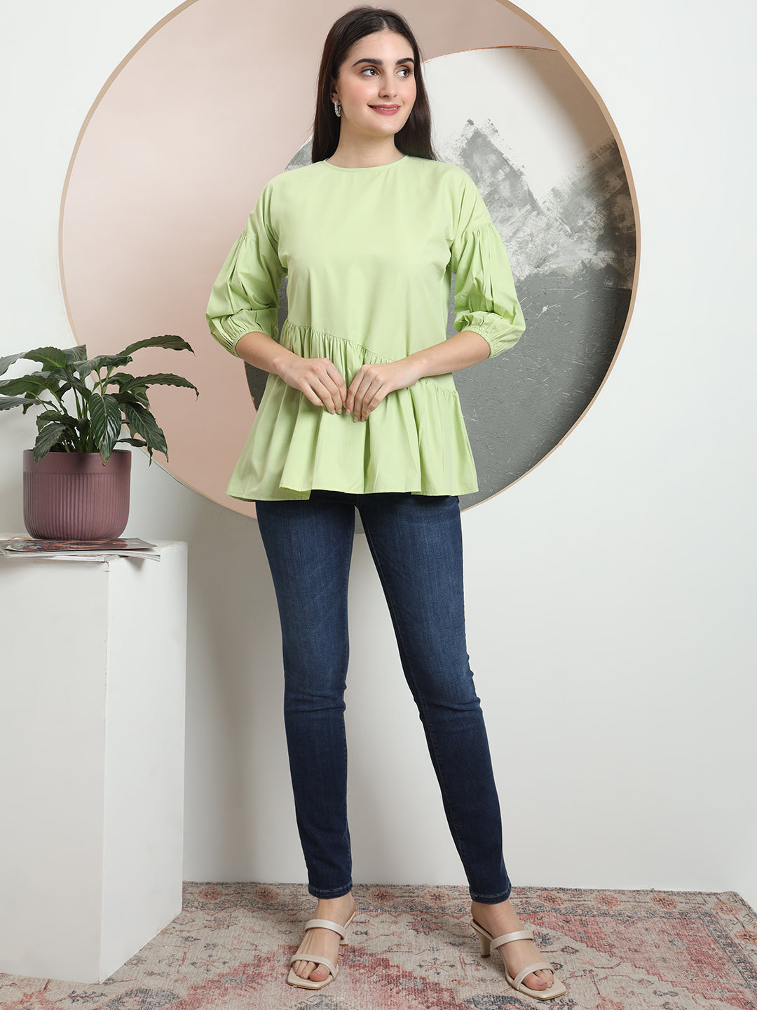 casual puff sleeves solid women top 1