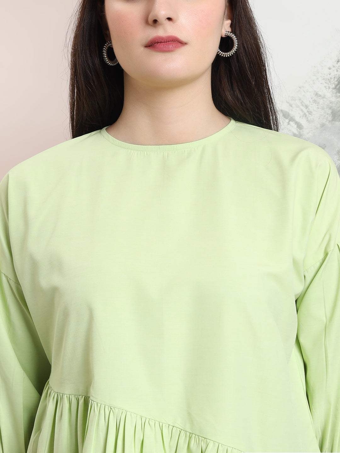 casual puff sleeves solid women top 1