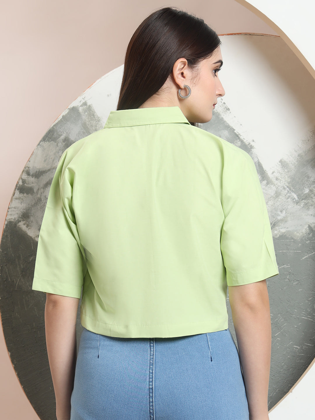 spread collar raglan sleeves regular fit casual crop shirt 3