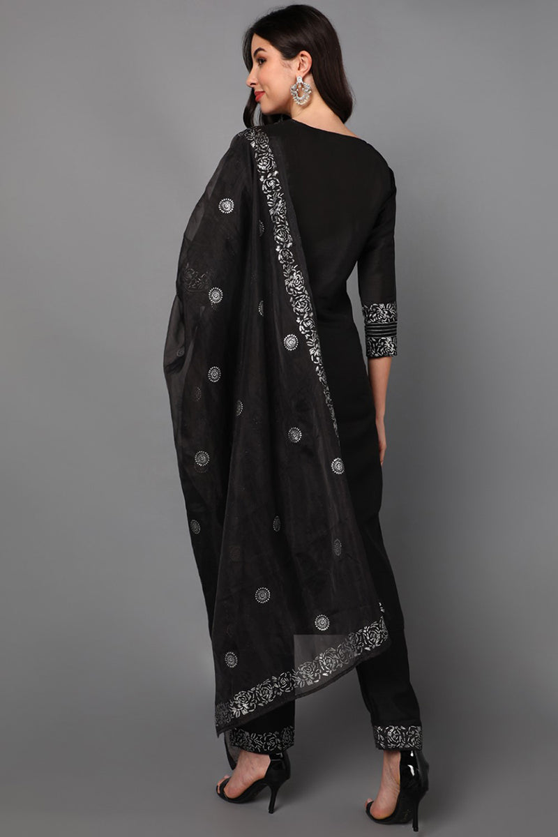 black floral yoke design panelled suit set pkskd1434