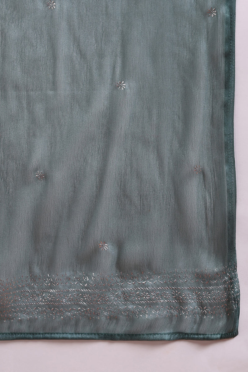 teal poly silk anarkali kurta pant with dupatta