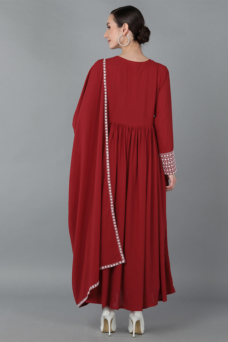 red poly georgette yoke design suit set 
