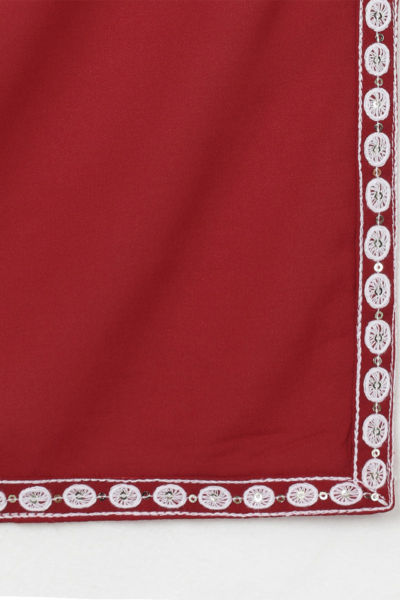 red poly georgette yoke design suit set 