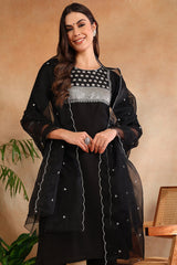 black poly silk straight suit set 