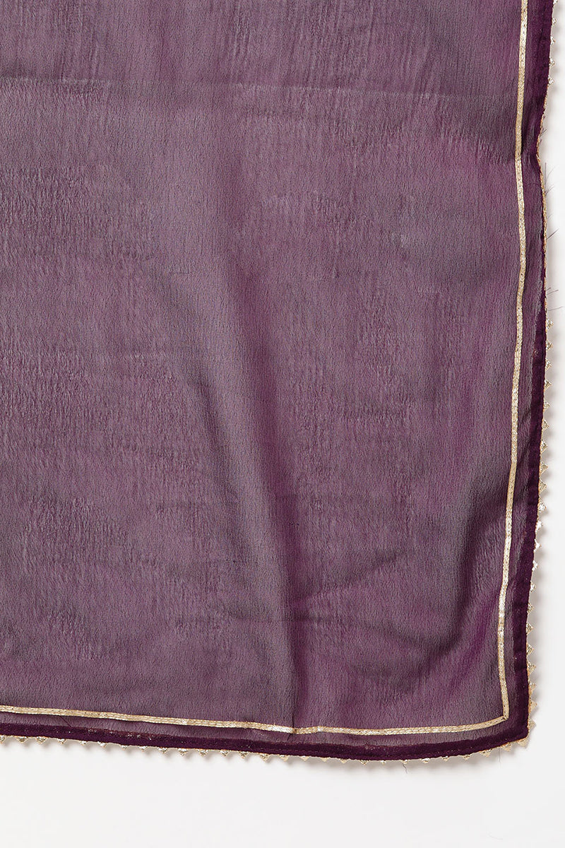 silk blend purple embroidered straight kurta pant with dupatta