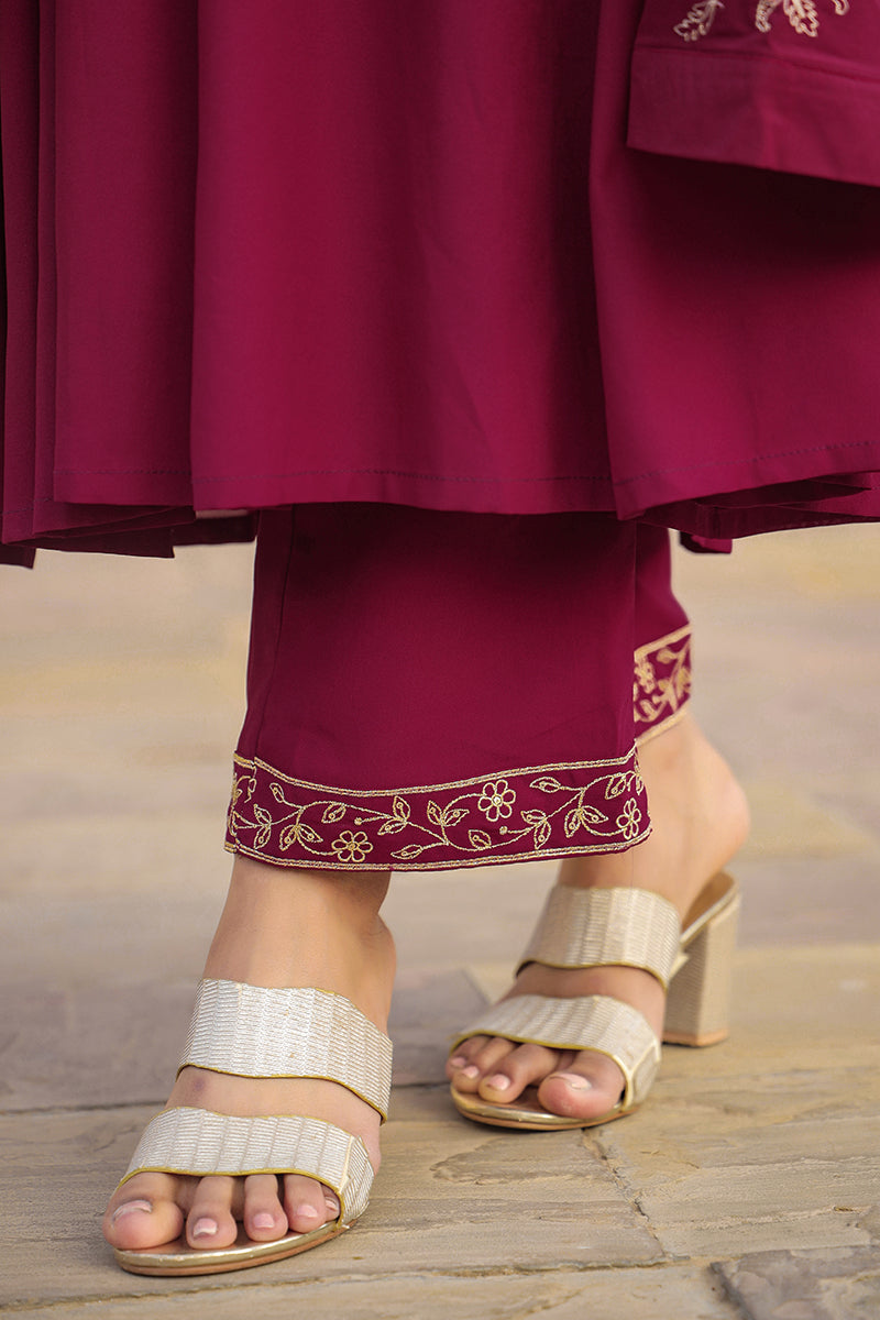 Fuschia Poly Georgette Angrakha Pant With Dupatta
