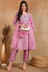 lavender silk blend straight kurta pant with dupatta 