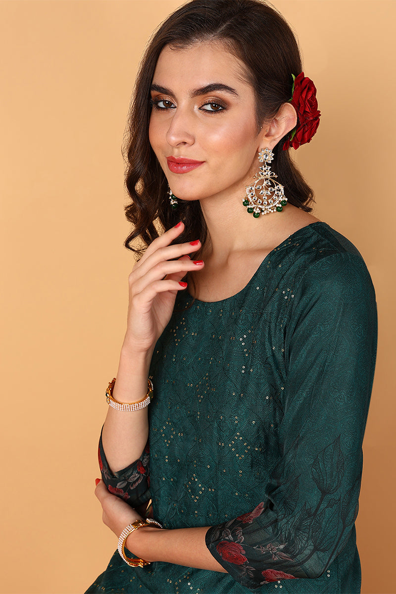 green organza floral embroidered straight suit set pkskd2090