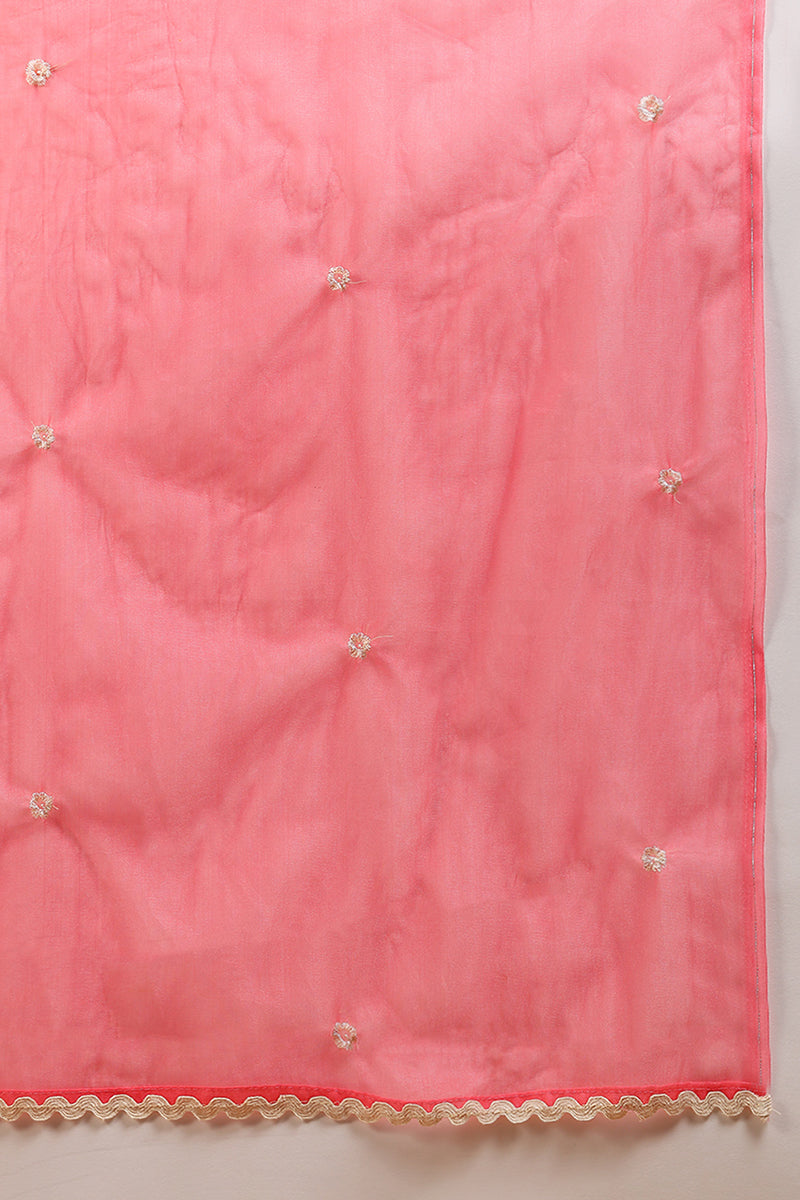 Pink Silk Blend Solid Embroidered Flared Empire Suit Set