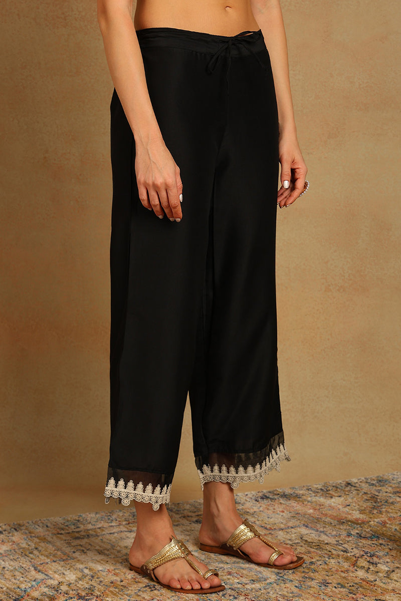 black silk blend solid embroidered flared suit set pkskd2119