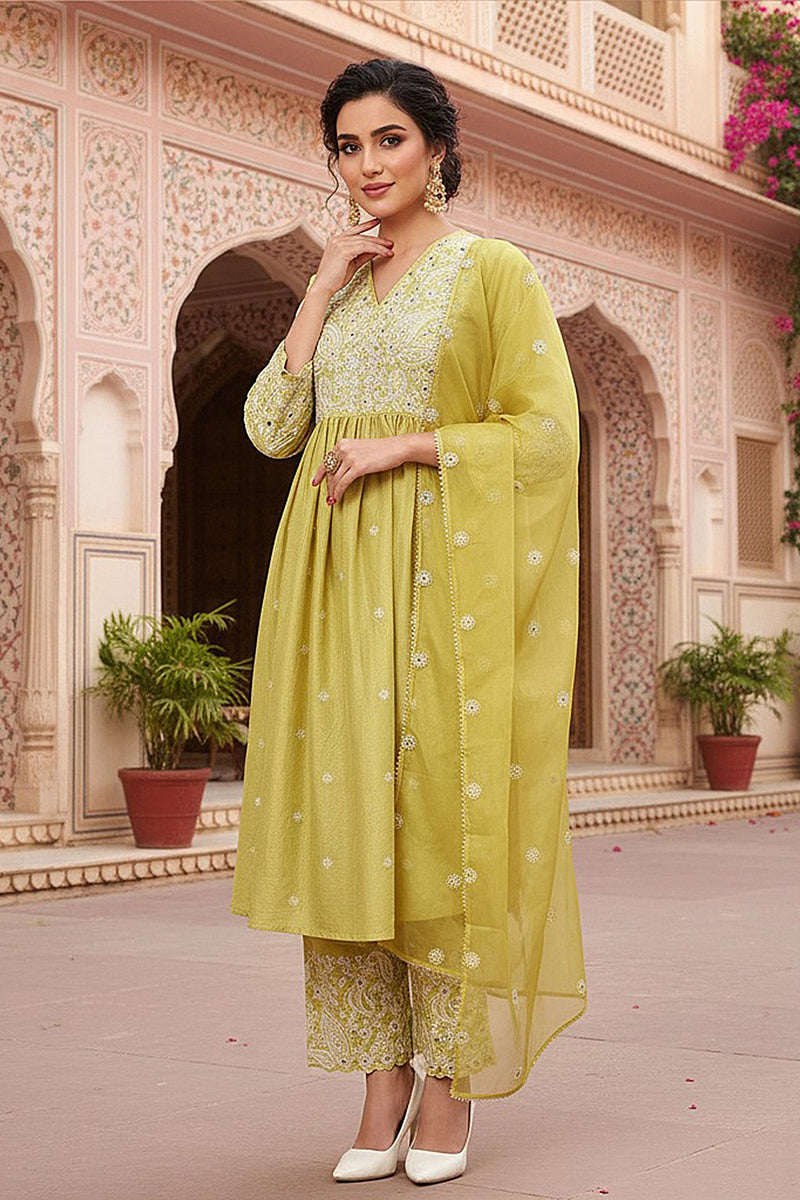 yellow-silk-blend-solid-yoke-design-flared-style-suit-set-pkskd2125