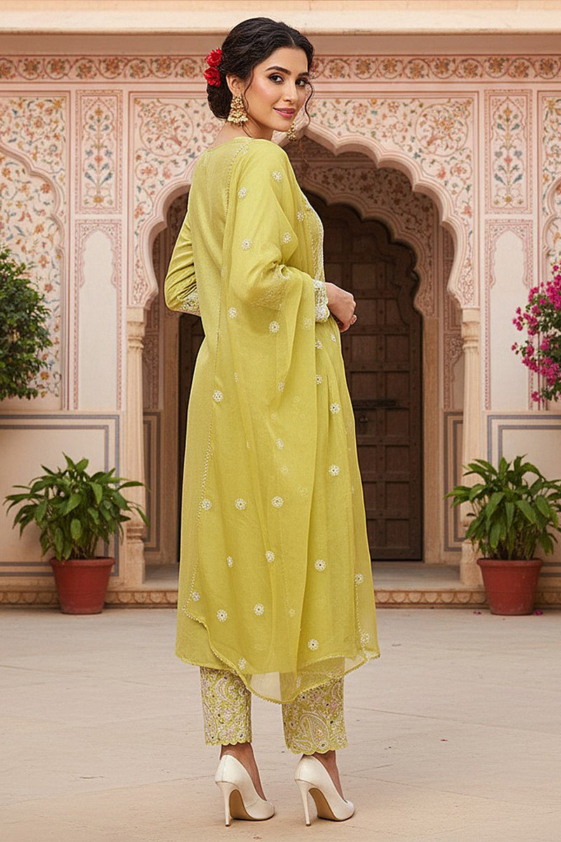 yellow-silk-blend-solid-yoke-design-flared-style-suit-set-pkskd2125