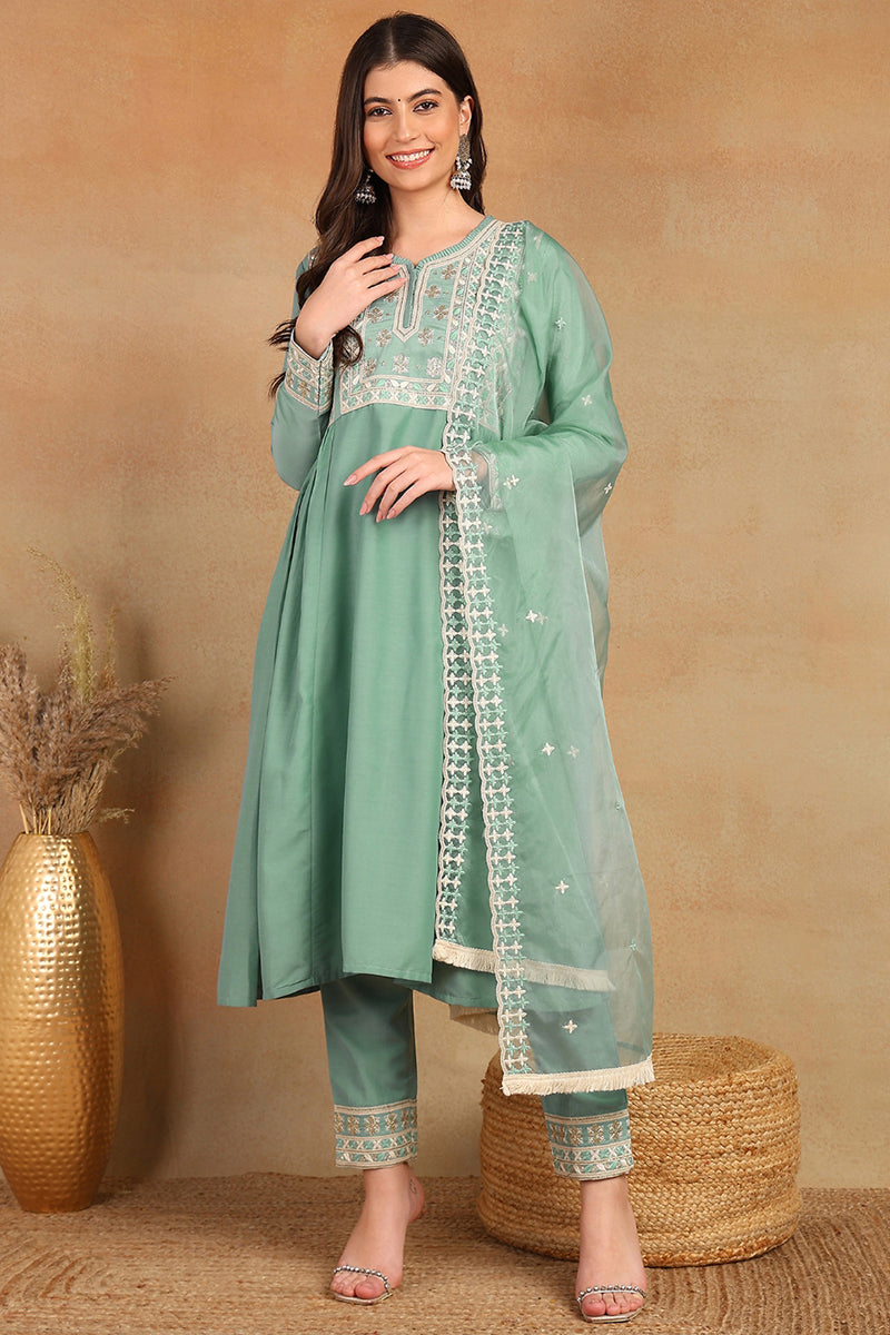 sea-green-silk-blend-solid-embroidered-flared-style-suit-set-pkskd2142