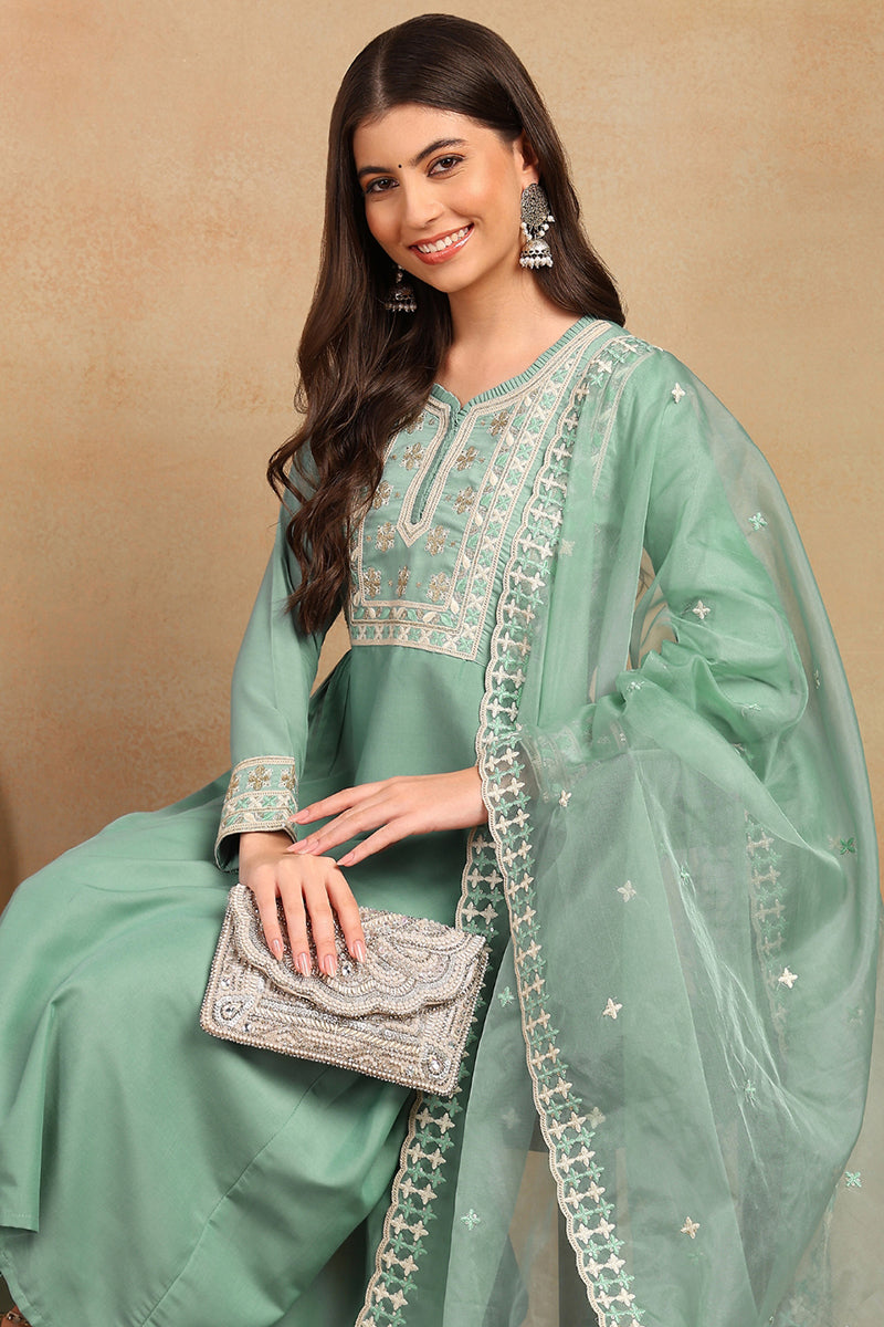 sea-green-silk-blend-solid-embroidered-flared-style-suit-set-pkskd2142