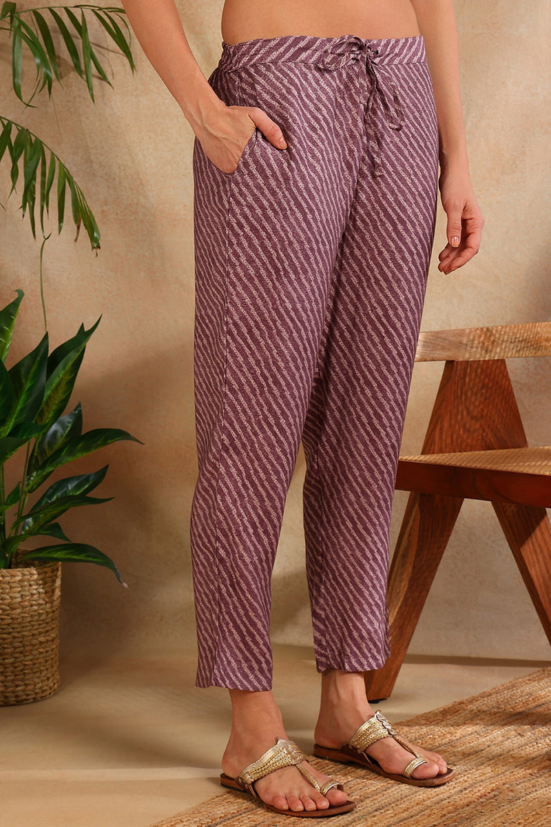Mauve Silk Blend Ethnic Motifs Embroidered Straight Suit Set