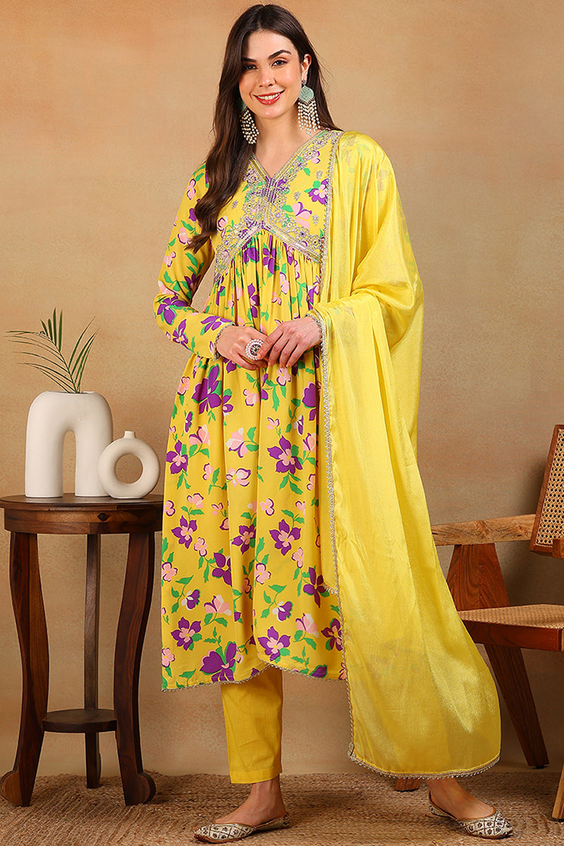 yellow-poly-georgette-floral-printed-flared-empire-suit-set-pkskd2196
