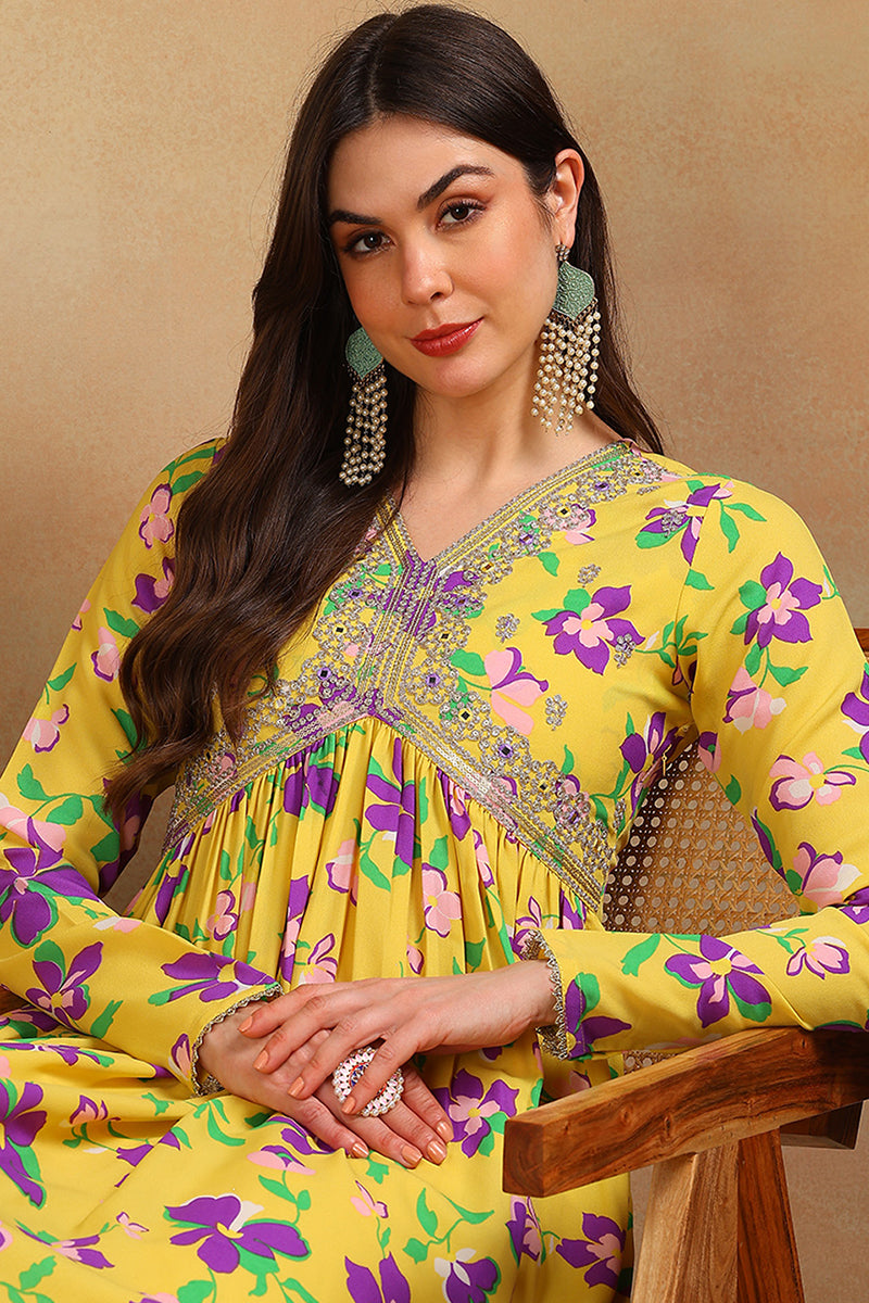 yellow-poly-georgette-floral-printed-flared-empire-suit-set-pkskd2196