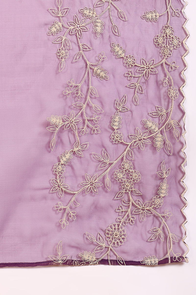 purple silk blend solid embroidered flared suit set