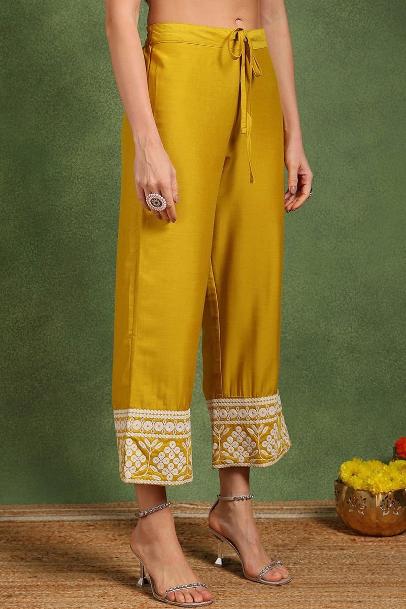 yellow silk blend solid embroidered anarkali suit set pkskd2210