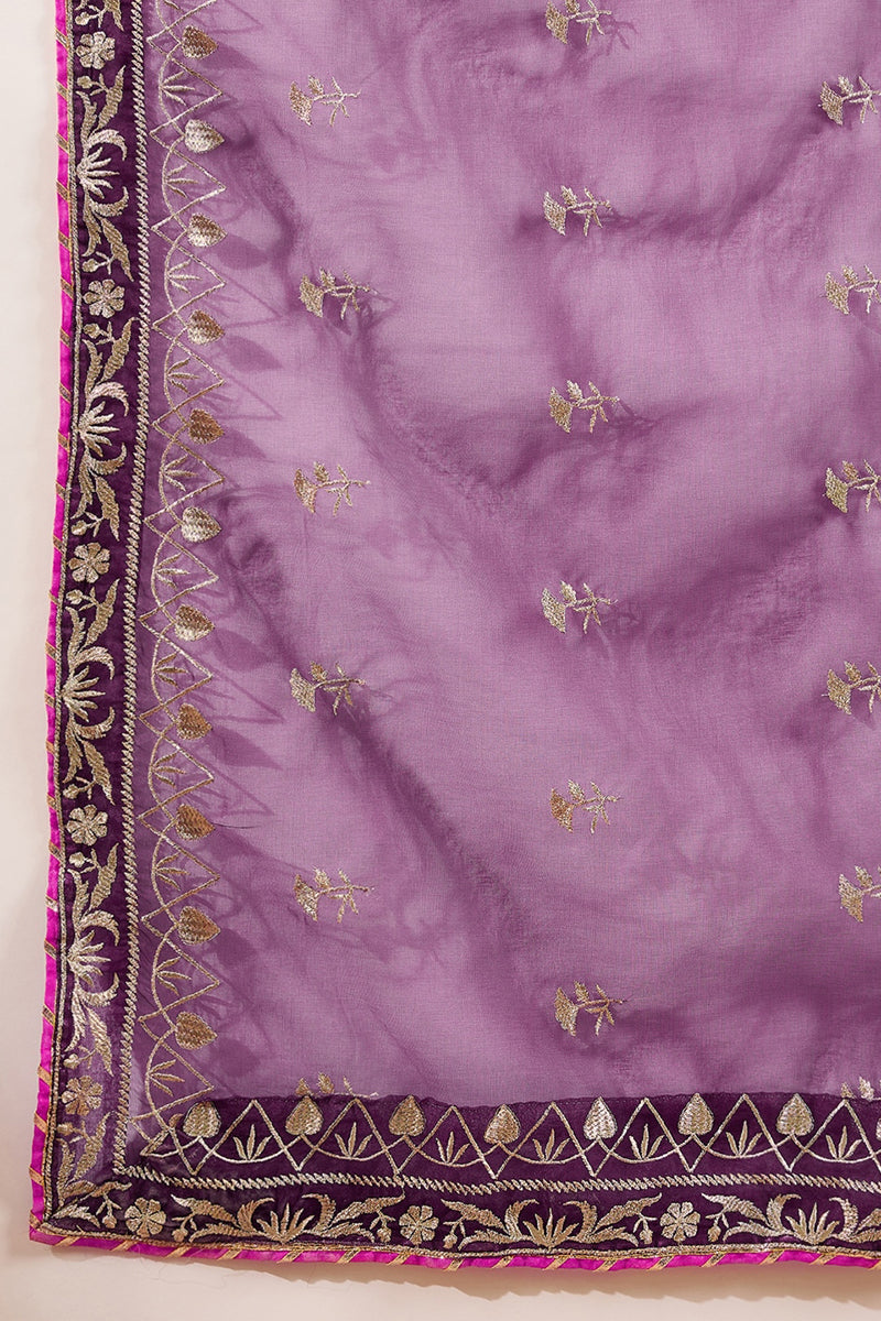 Purple Silk Blend Yoke Design Zari Straight Palazzo Suit Set