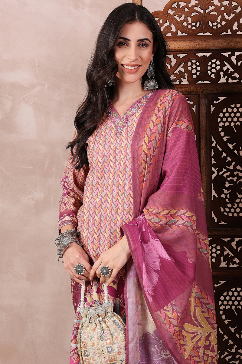 multi color silk blend floral printed straight trouser bottom suit set pkskd2544ppl