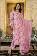 pink rayon blend floral printed straight trouser suit set 