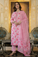 pink rayon blend floral printed straight trouser suit set 