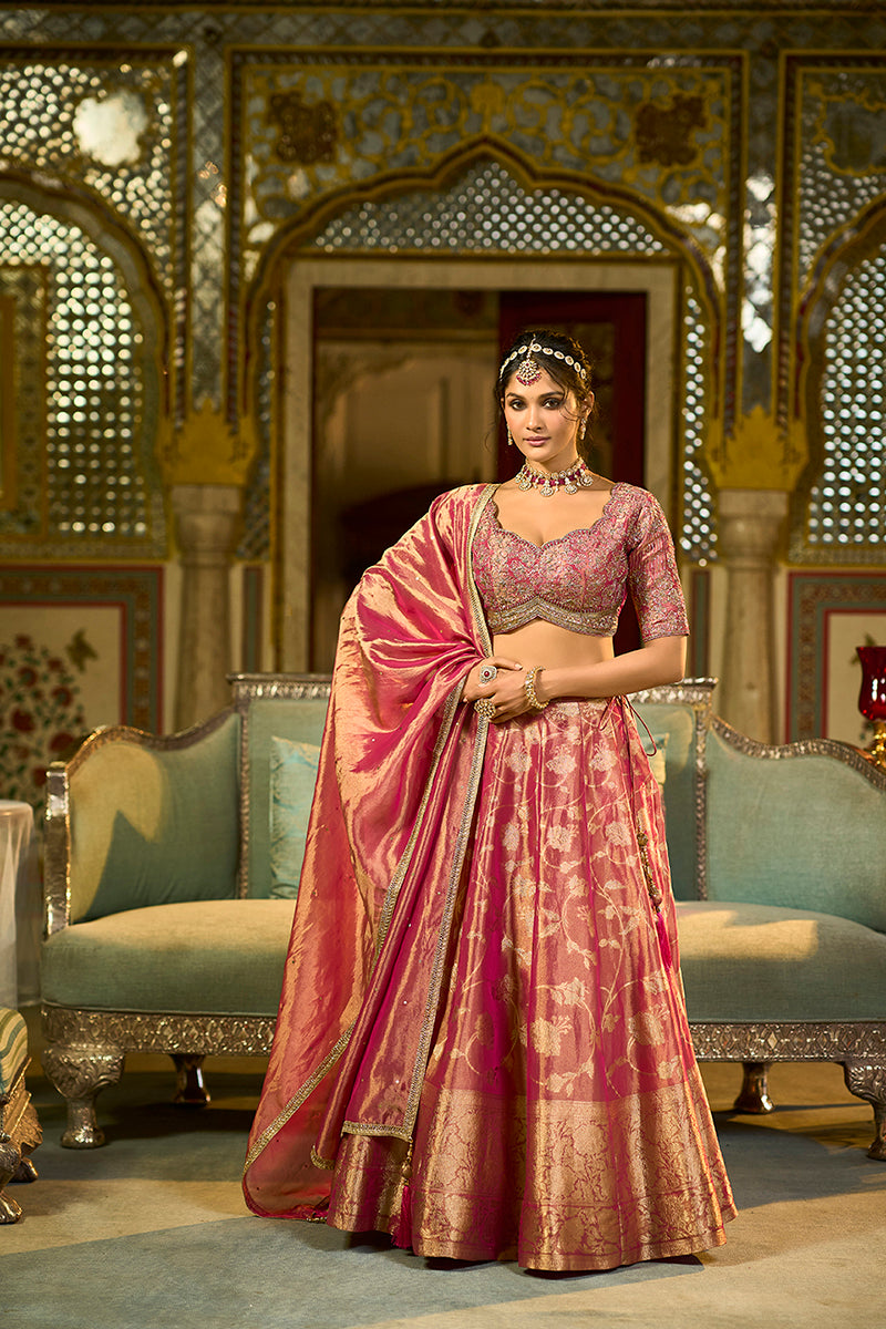 pink silk blend embroidered flared lehenga choli with dupatta 