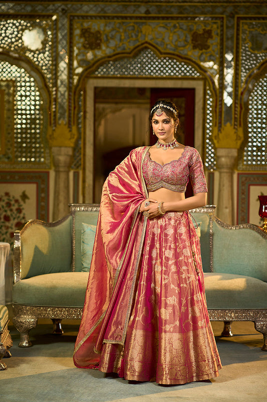 pink silk blend embroidered flared lehenga choli with dupatta 