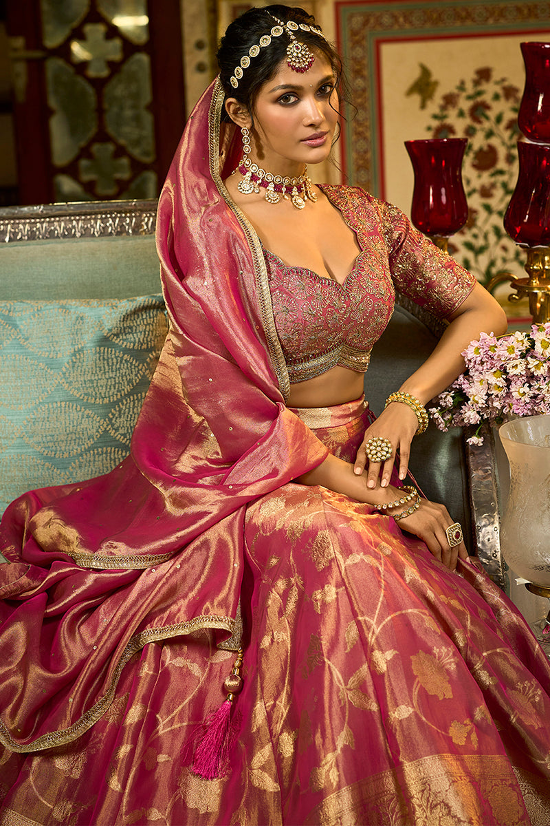 pink silk blend embroidered flared lehenga choli with dupatta 