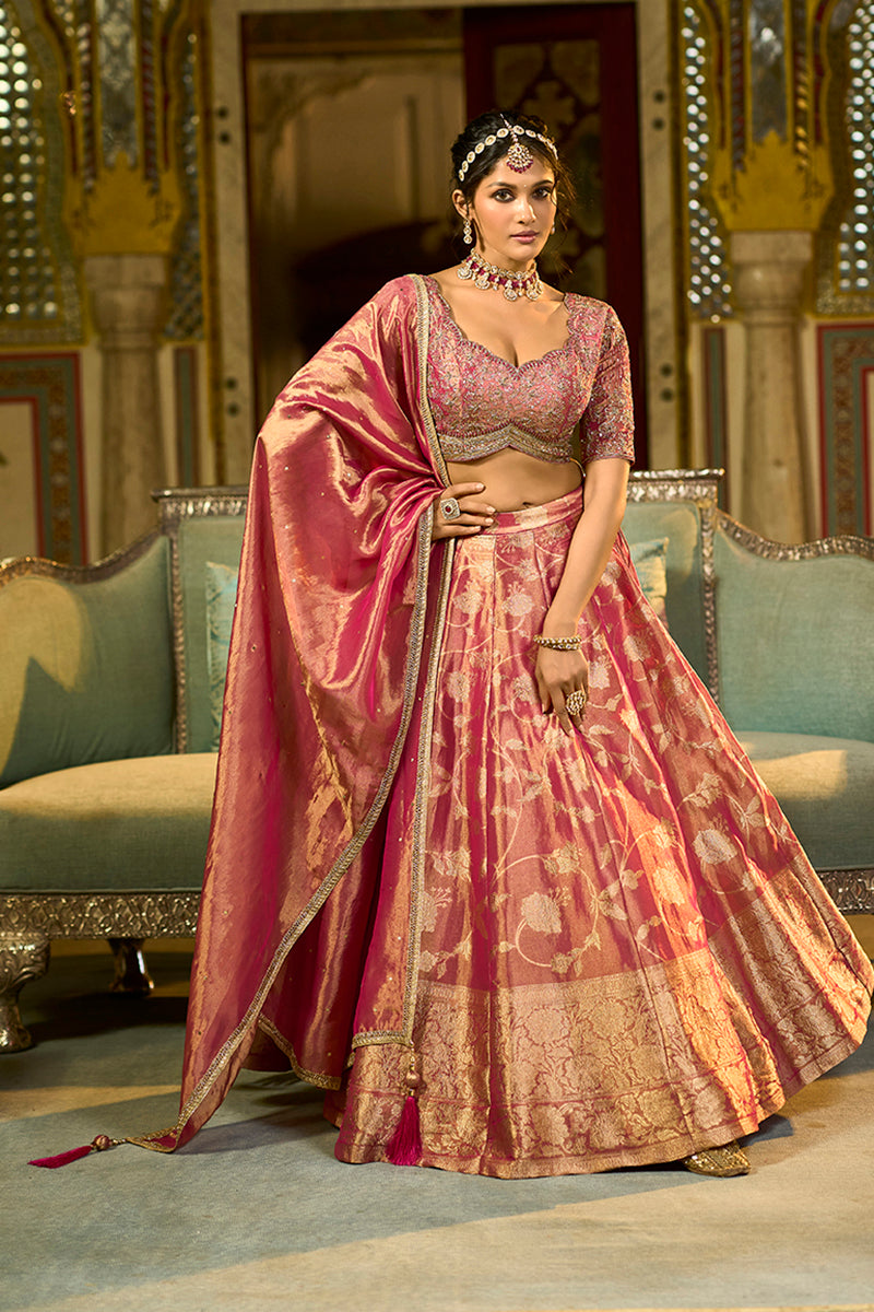 pink silk blend embroidered flared lehenga choli with dupatta 