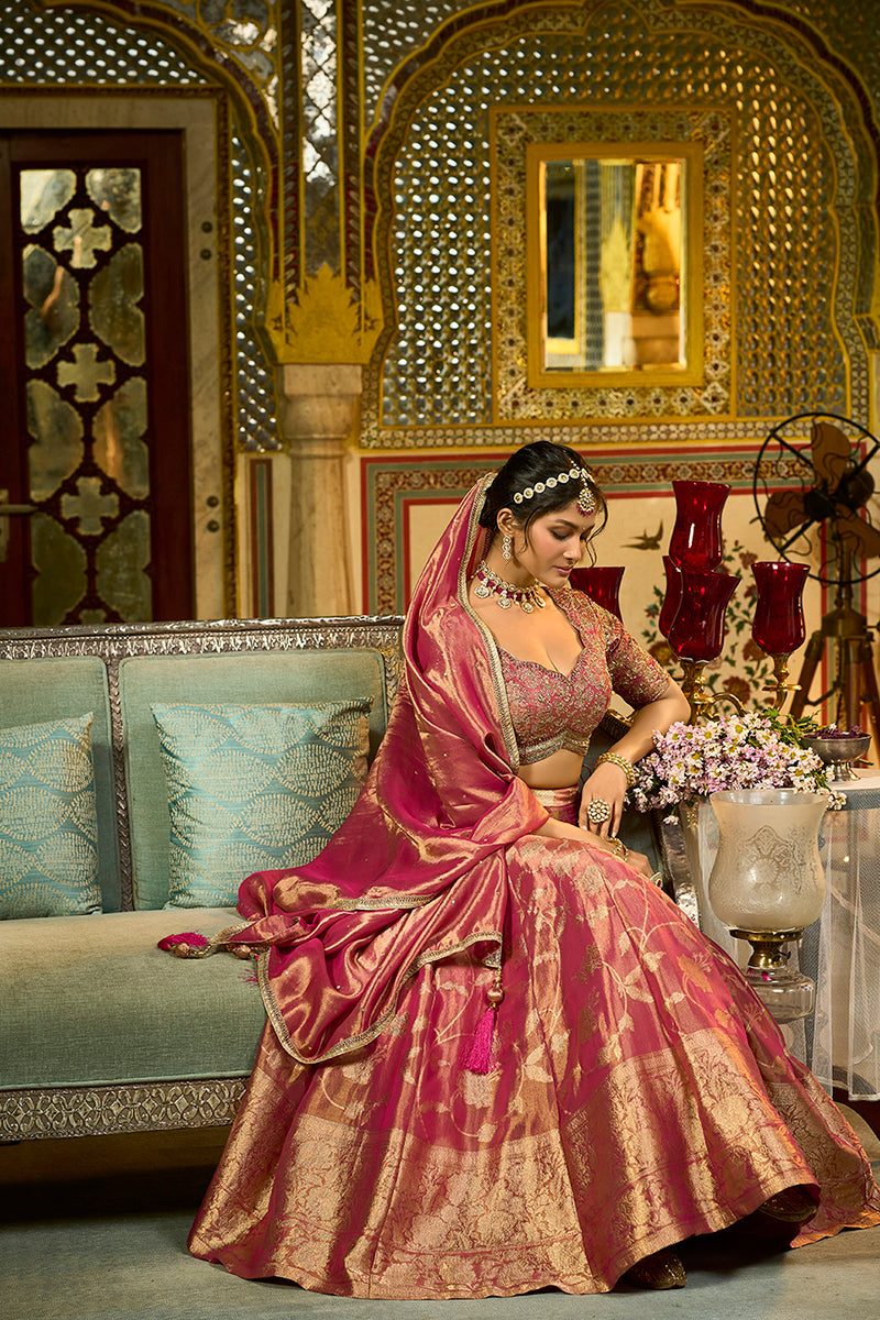 pink silk blend embroidered flared lehenga choli with dupatta 