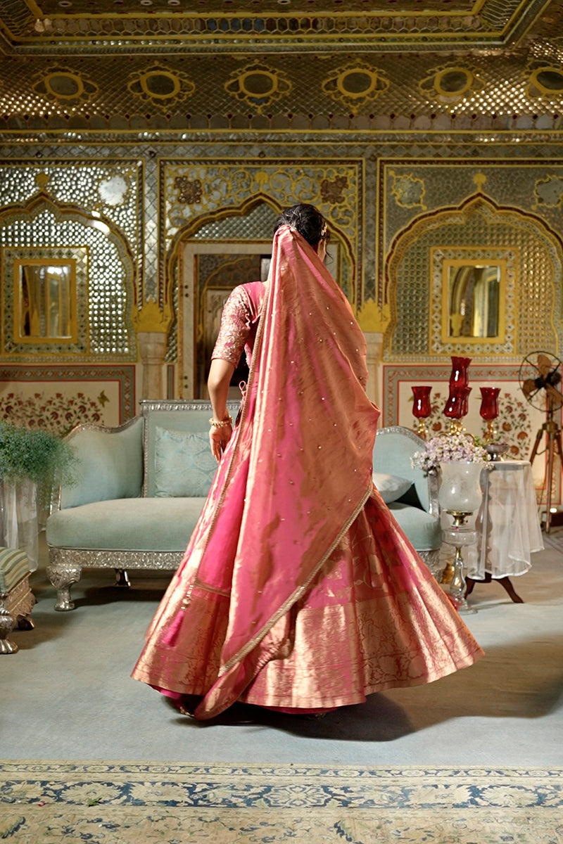 pink silk blend embroidered flared lehenga choli with dupatta 