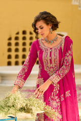 pink chinon chiffon embroidered straight kurta sharara with dupatta 