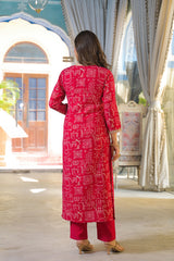 red viscose ethnic motifs printed straight kurta trousers with dupatta