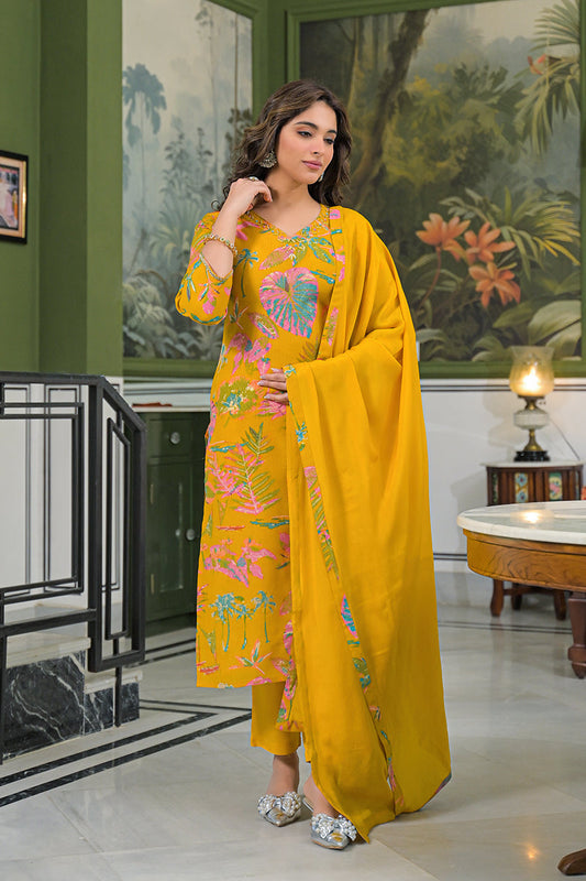 mustard-viscose-rayon-embroidered-straight-kurta-trousers-with-dupatta-pkskd3161