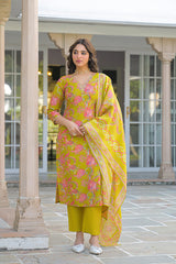 yellow viscose rayon embroidered straight kurta trousers with dupatta 