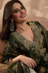 green polyester floral printed straight kurta trousers with dupatta 
