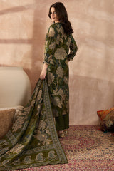 green polyester floral printed straight kurta trousers with dupatta 